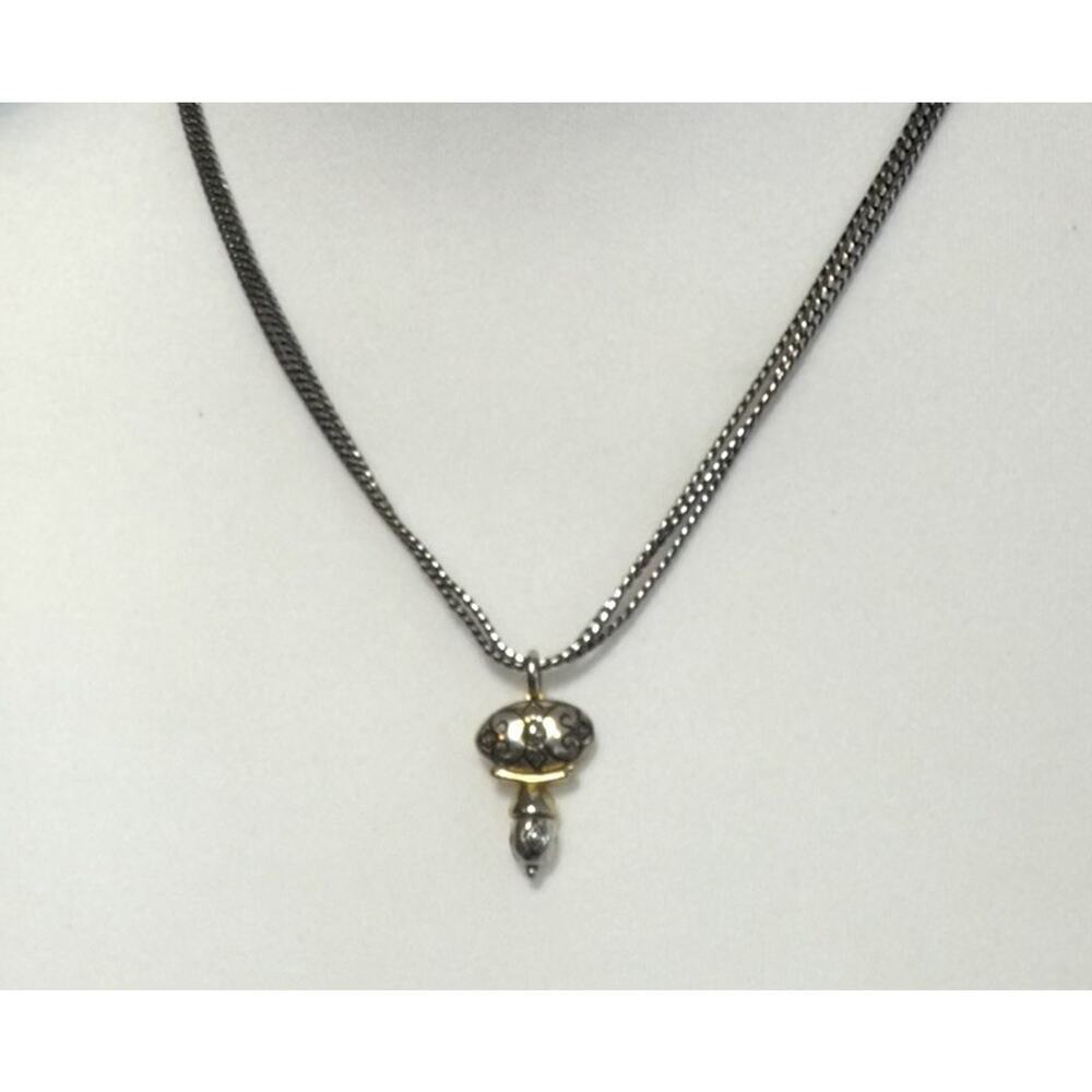 Brighton VENEZIA Silver 3-Strand Necklace w/Gold Scrolled Pendant & Earrings Set